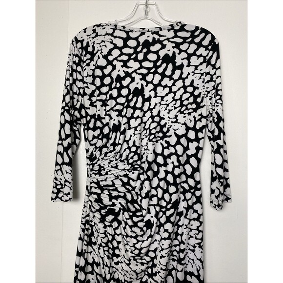 Calvin Klein Sheath Dress Size 12 Black White Animal Print Ruched 3/4 Sleeve - Picture 6 of 13